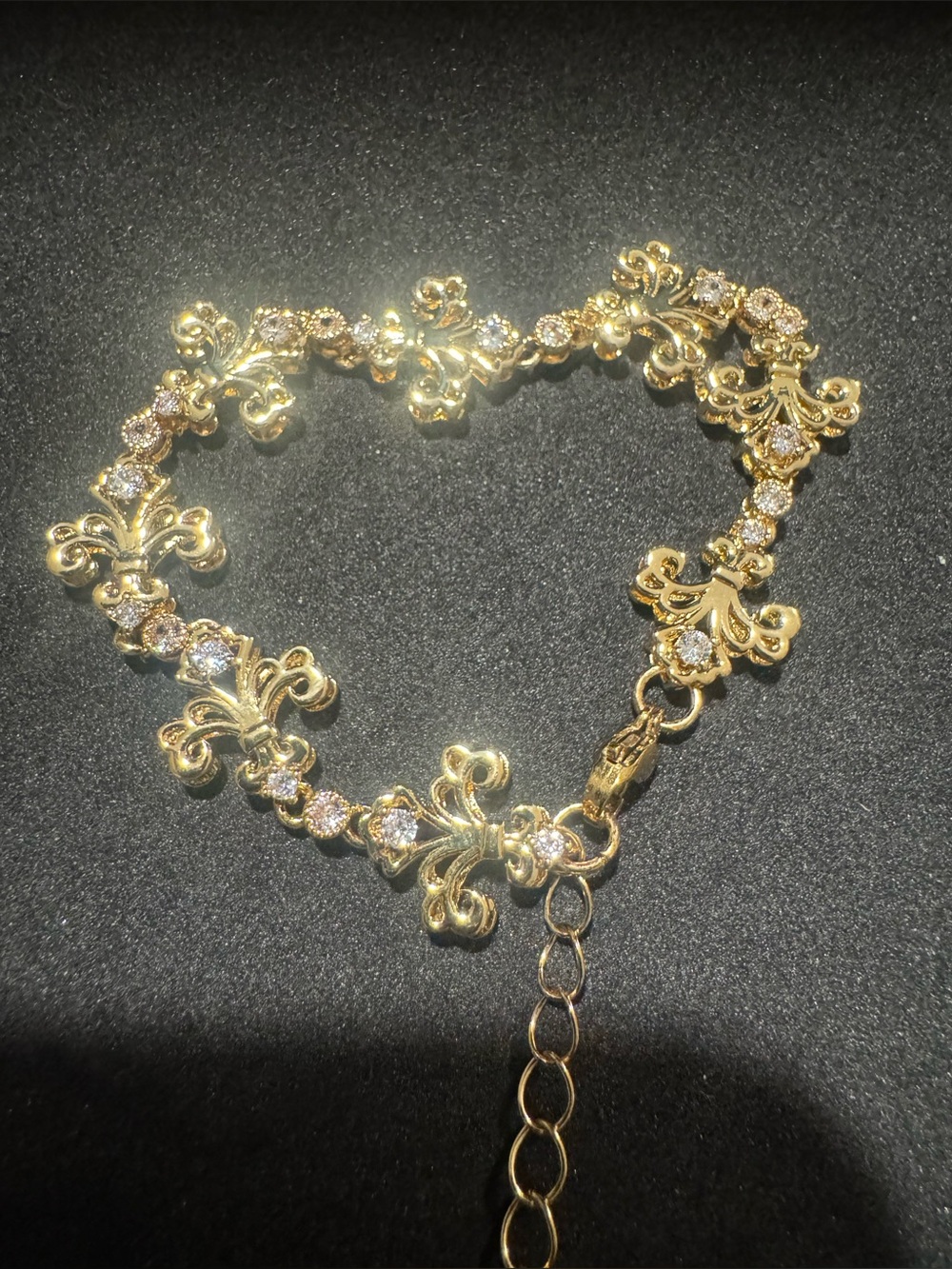 Gold Fleur de Lis Crystal Chain Bracelet - Elegant Women's Jewelry